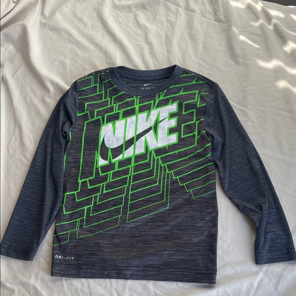 Nike Kids Long Sleeve Tee - Dark Gray and Neon Green